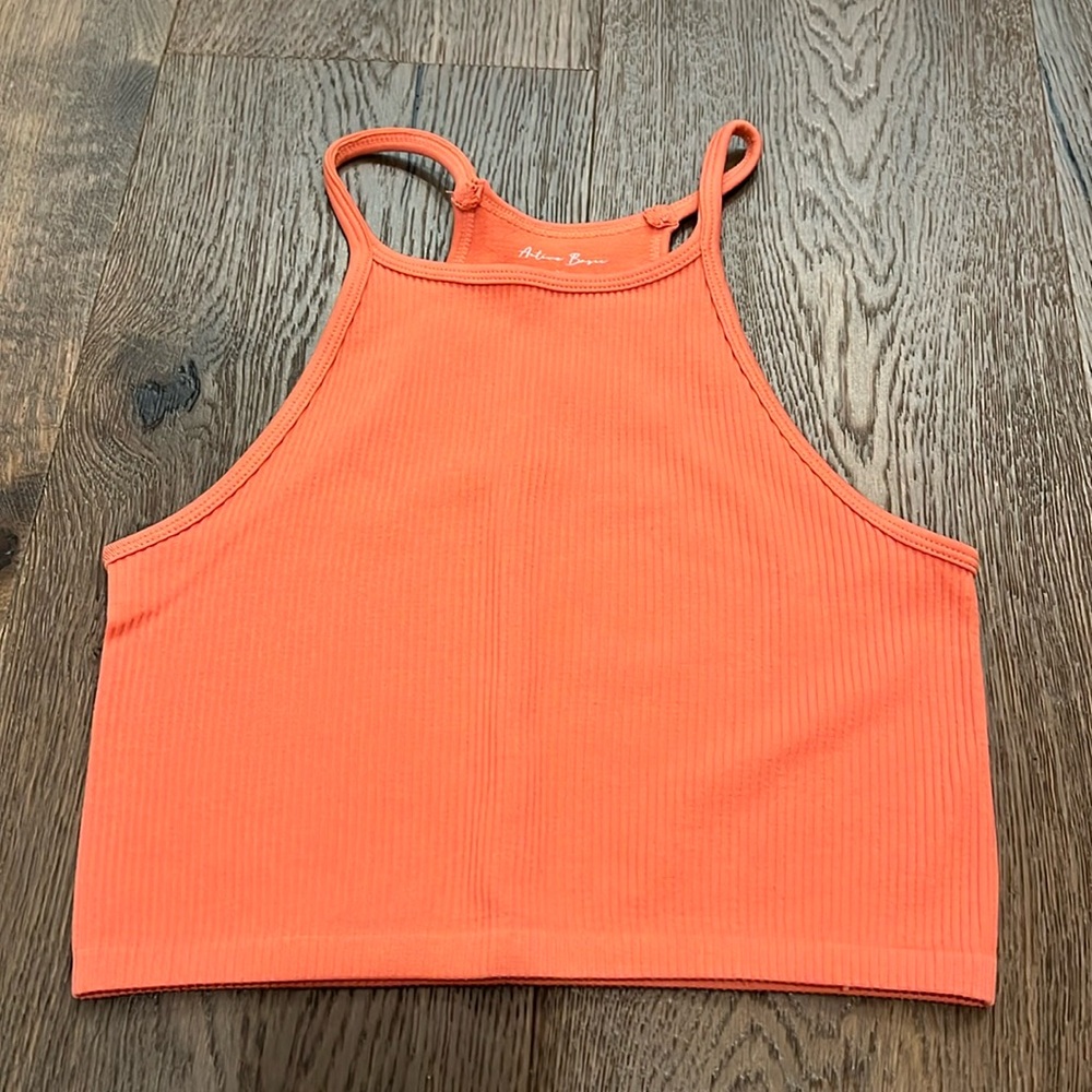 Active Basic Terracotta Orange High-Neck Seamless Cropped Tank Top